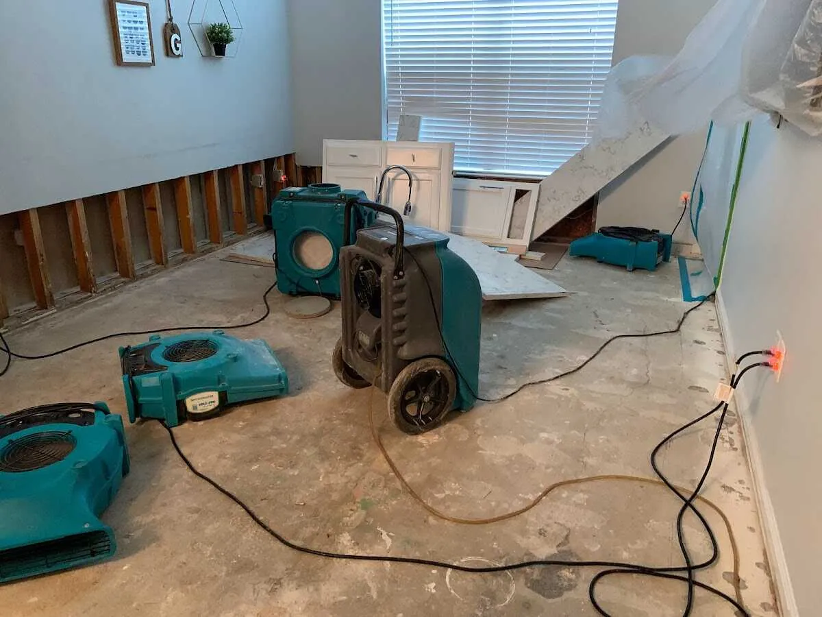 Dehumidifier in flood-cut room for Water Damage Restoration in Egypt Lake-Leto